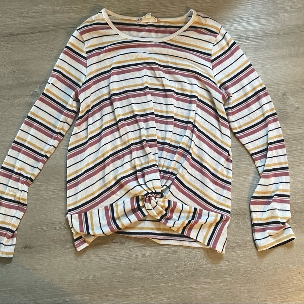 Striped Knot Front Women's Top